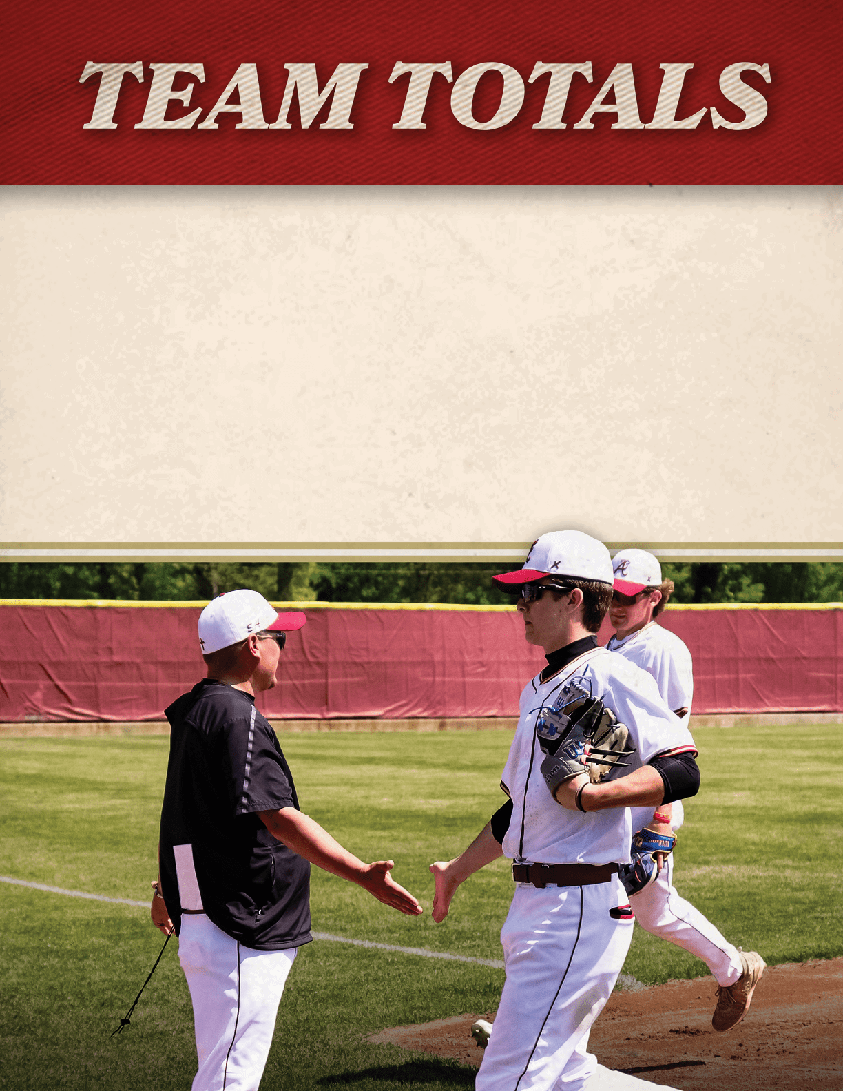 A man wearing a red hat and white uniform shakes hands with another man. Description generated by AI