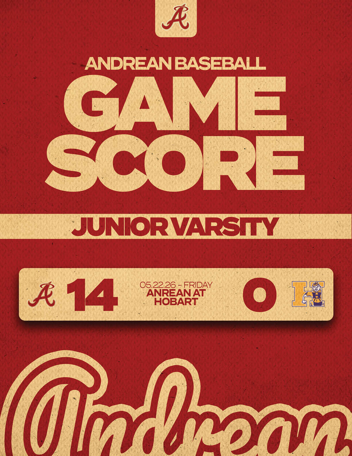 A red and gold poster advertising a baseball game. Description generated by AI