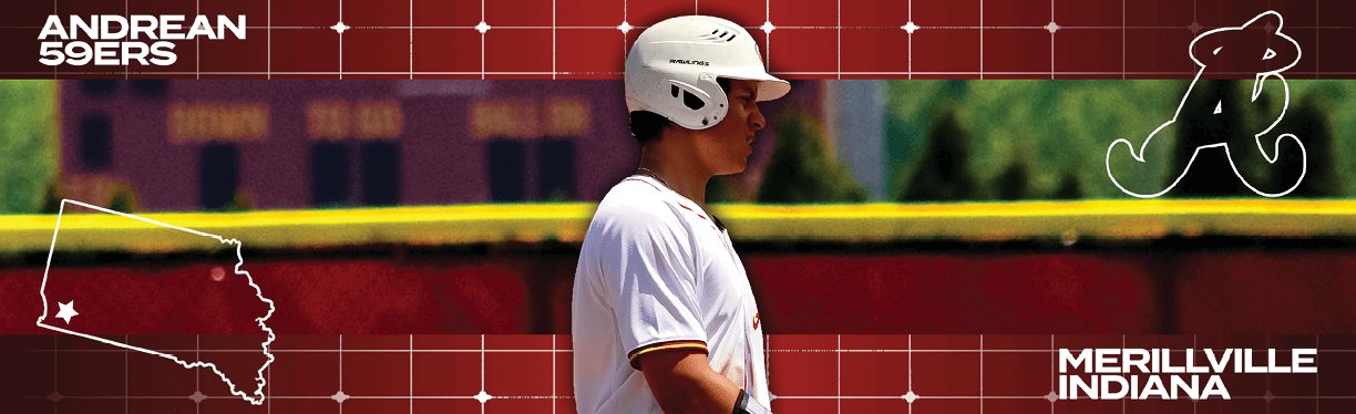A baseball player wearing a white helmet and a red and white shirt. Description generated by AI