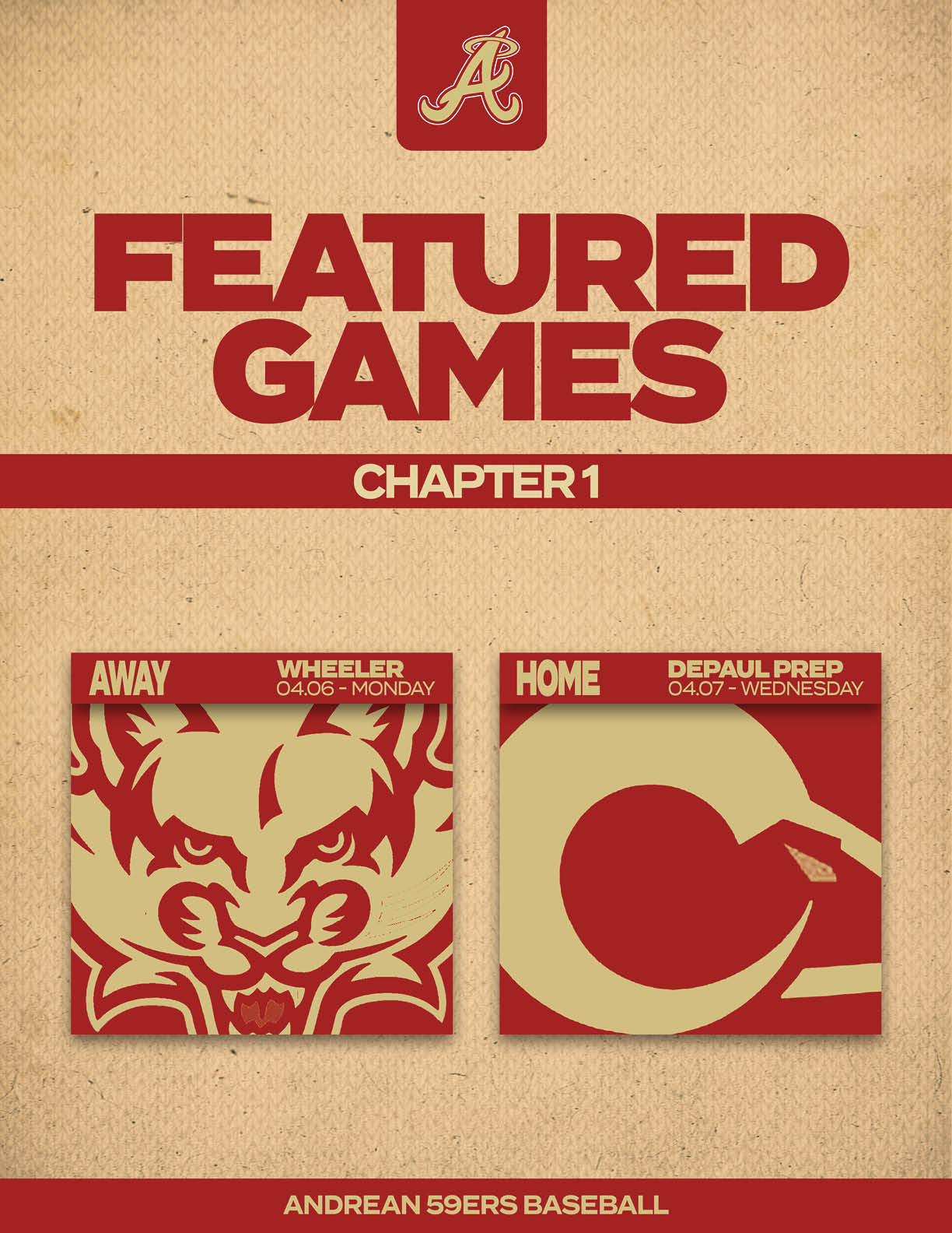 A baseball game poster with a red and white color scheme. Description generated by AI