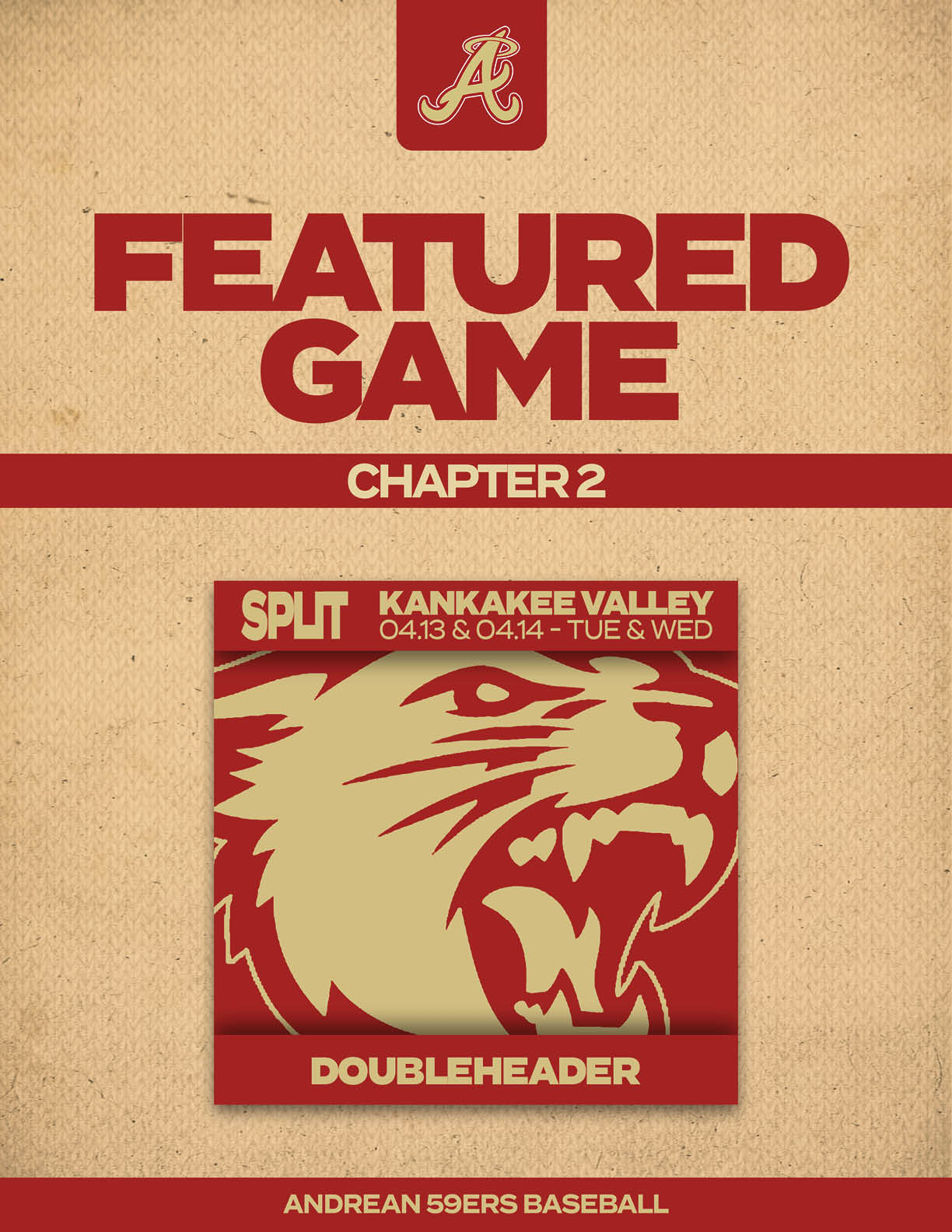 A baseball game poster with a lion on it. Description generated by AI