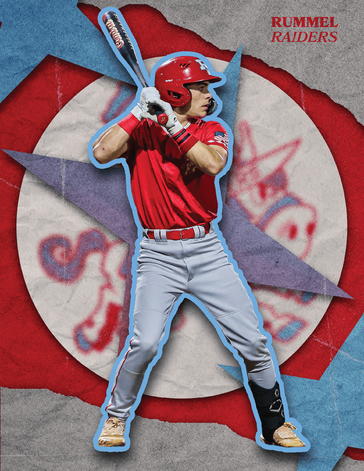 A baseball player in a red and white uniform is holding a bat and preparing to swing. AI generated content