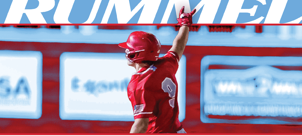 A baseball player is swinging a bat, wearing a red shirt and a helmet. AI generated content