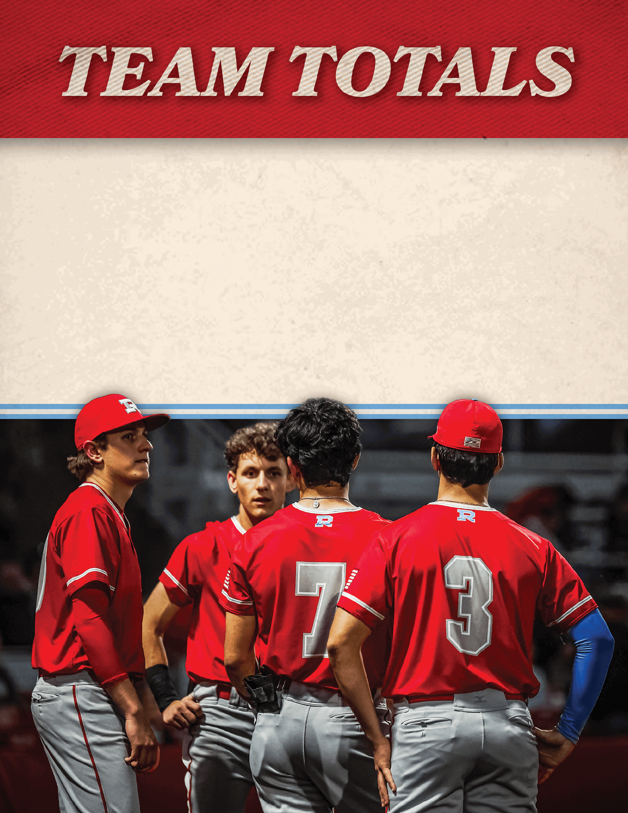 Four baseball players wearing red jerseys and red hats are standing together, possibly discussing their game strategy. AI generated content