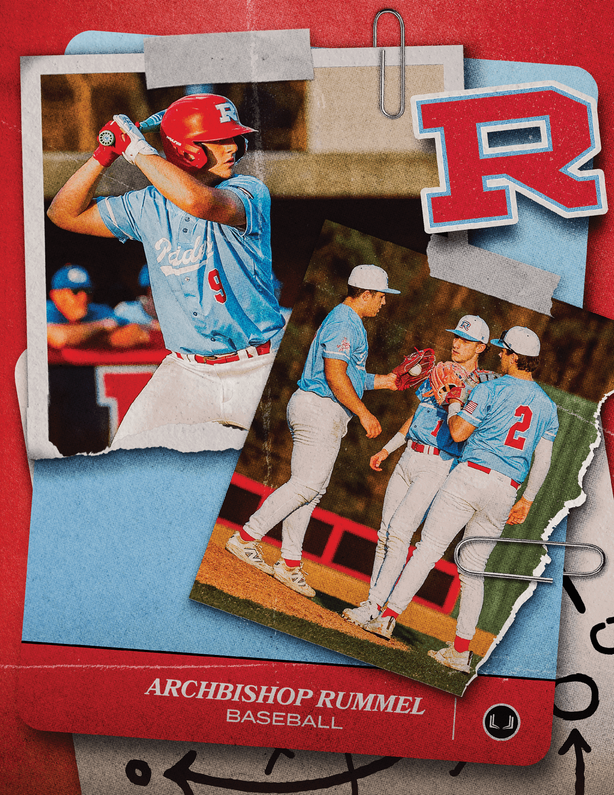 A baseball player wearing a blue shirt and red pants is holding a bat. AI generated content
