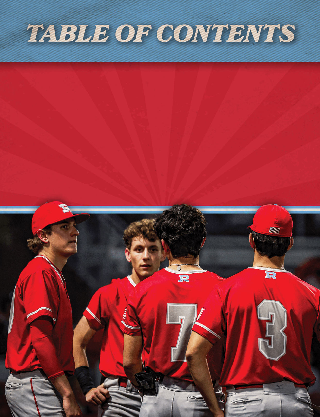 A group of baseball players wearing red shirts and red hats. Description generated by AI
