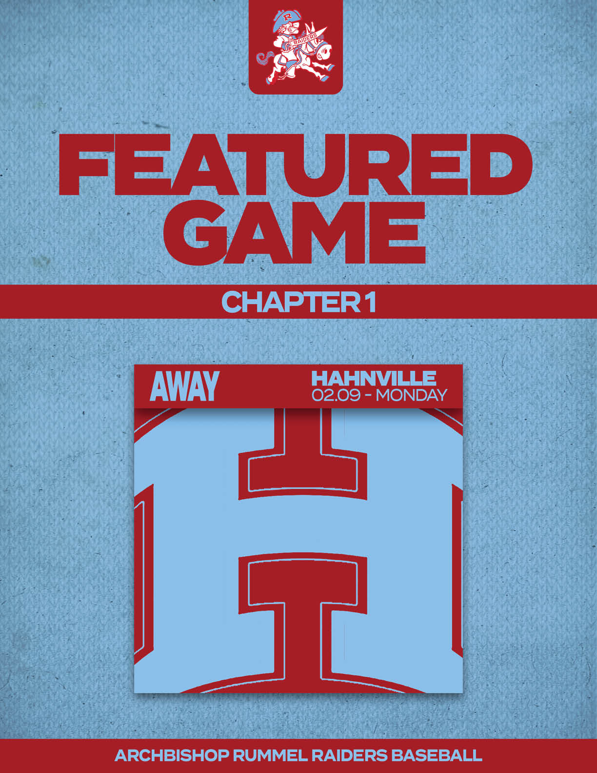A blue poster with a red H on it. Description generated by AI