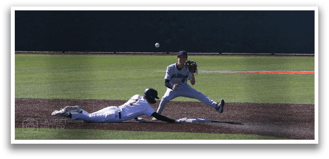 A baseball player slides into home plate while the catcher tries to tag him out. AI generated content