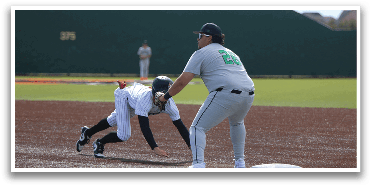 A baseball player slides into a base while another player tries to catch the ball. AI generated content