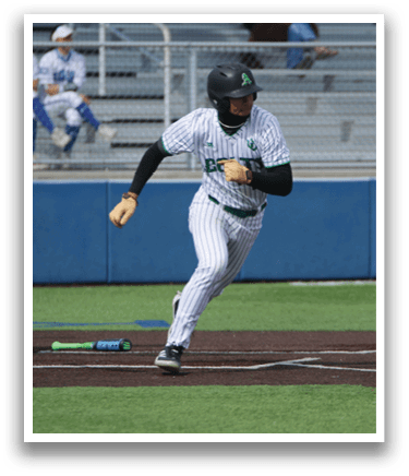A baseball player is running towards first base while holding a bat. AI generated content