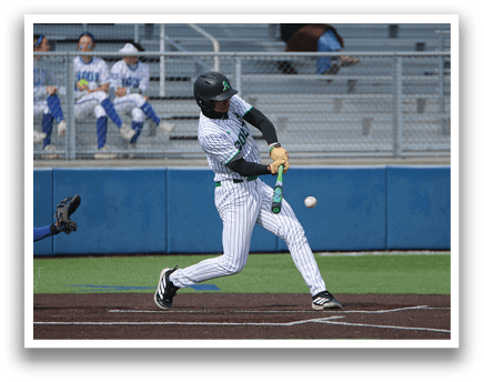 A baseball player is swinging a bat at a ball. AI generated content