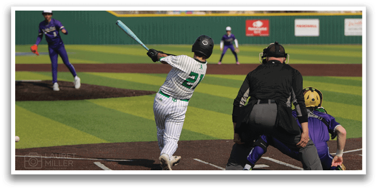 A baseball player is swinging a bat at a ball. AI generated content