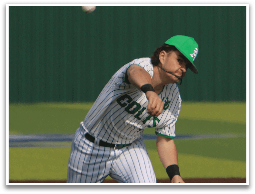 A baseball player in a green hat and striped uniform is pitching a ball. AI generated content
