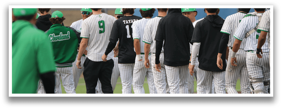 A group of baseball players wearing green hats and white uniforms are walking on a field. AI generated content