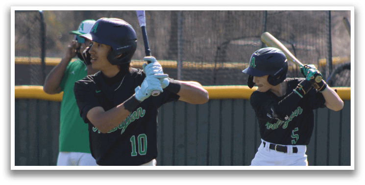 Two baseball players are on the field, one holding a bat and the other holding a baseball glove. AI generated content