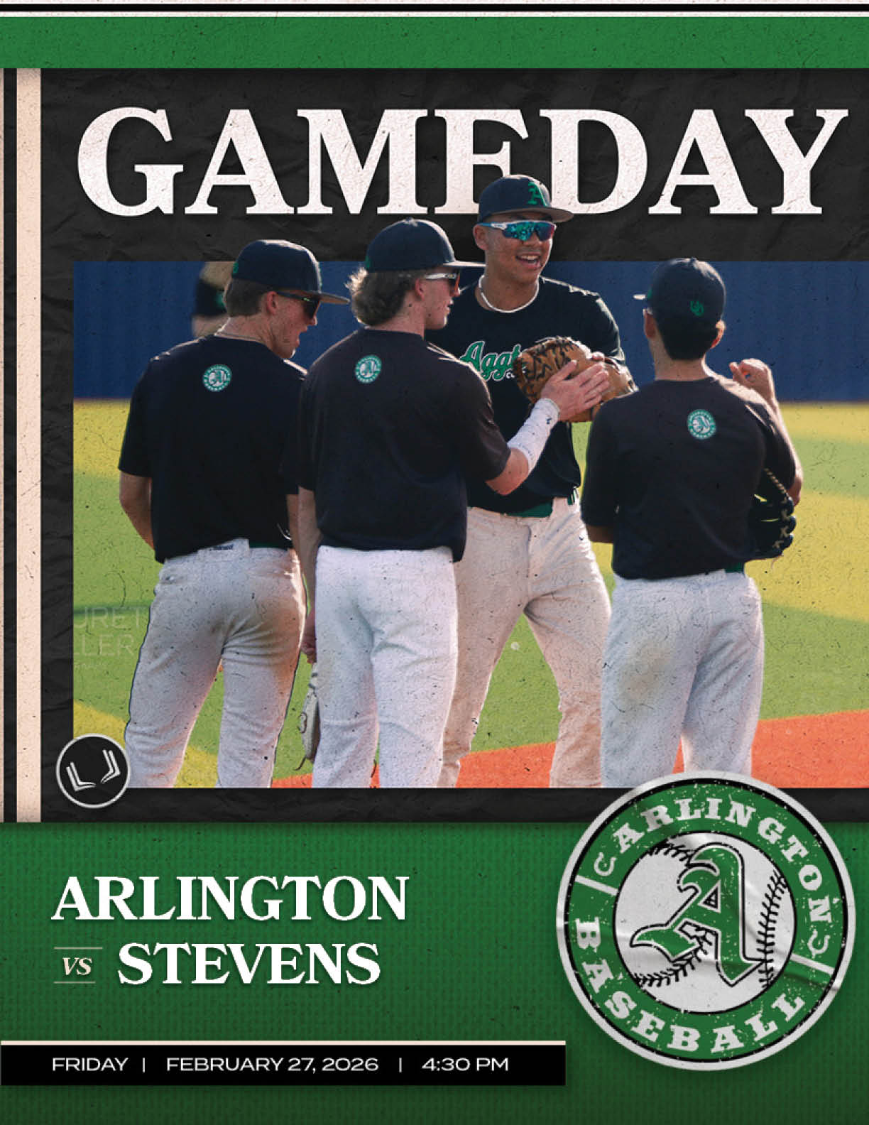 A group of baseball players from Arlington High School are on the field. AI generated content