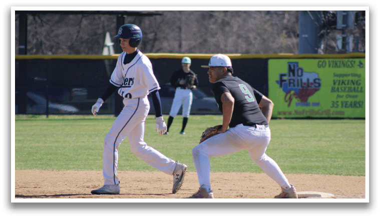 Two baseball players on a field, one wearing a white uniform and the other wearing a black uniform. The player in the white uniform is running to the base while the player in the black uniform is holding a baseball glove. AI generated content