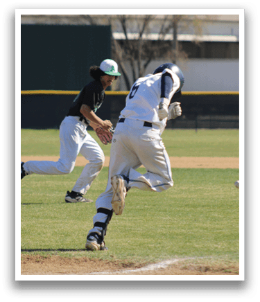 Two baseball players are running on the field, one wearing a green hat and the other wearing a white shirt. AI generated content