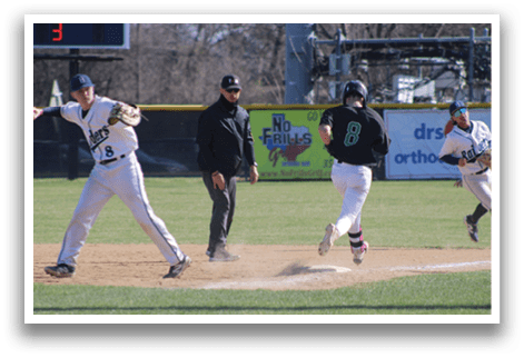 A baseball player is running towards a base while another player is trying to catch the ball. AI generated content