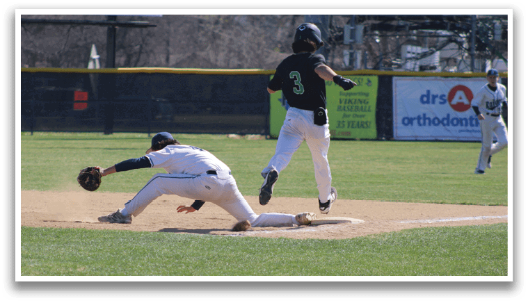 A baseball player slides into a base while another player tries to catch the ball. AI generated content