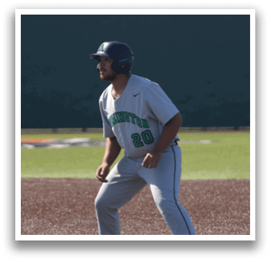 Two baseball players on a field, one wearing a green shirt and the other wearing a white shirt. AI generated content