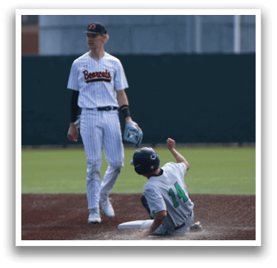 A boy slides into a base while a man watches. AI generated content