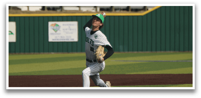 A baseball player in a green and white uniform is pitching a ball on a field. AI generated content