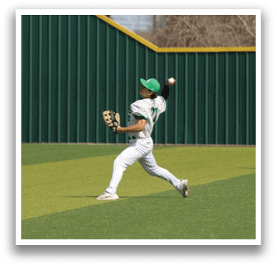 Two baseball players on a field, one holding a bat and the other wearing a baseball glove. AI generated content