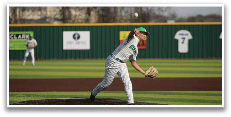 A baseball player in a green shirt and white pants is pitching a ball on a field. AI generated content