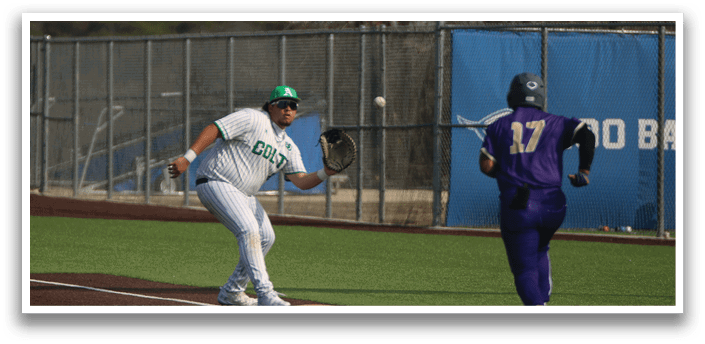 Two baseball players on a field, one catching a ball and the other running. AI generated content
