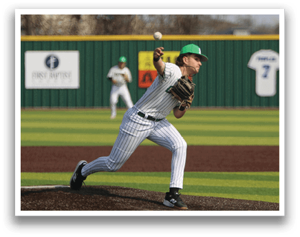 A baseball player in a green hat and white uniform is pitching a ball on a field. AI generated content