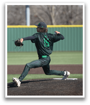 A baseball player in a green and gray uniform is pitching a ball. AI generated content