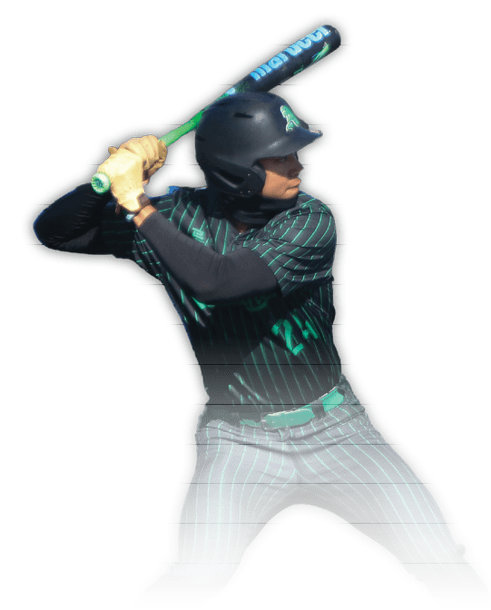 A person in a black mask and green outfit is swinging a baseball bat. AI generated content