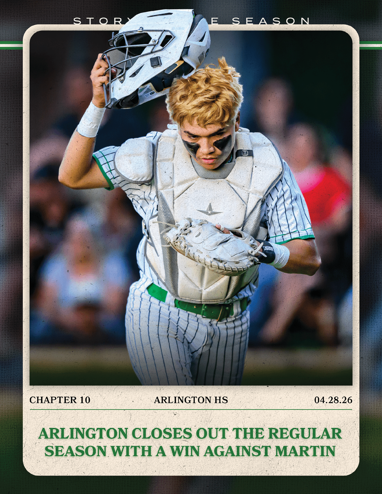 A baseball player wearing a helmet and holding a bat. Description generated by AI