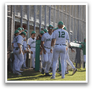 A group of baseball players wearing green and white uniforms. Description generated by AI