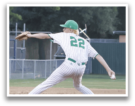 A baseball player in a green and white uniform is throwing a ball. Description generated by AI