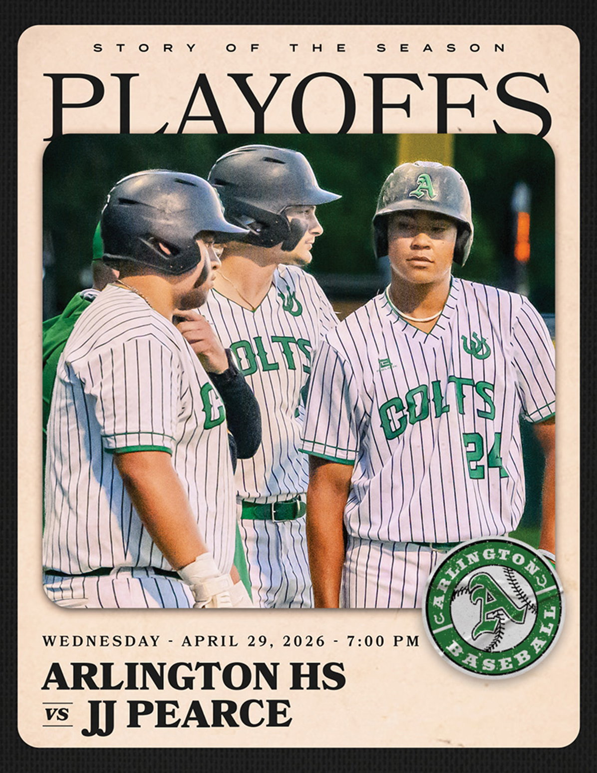 A baseball game between Arlington and J. Peirce. Description generated by AI