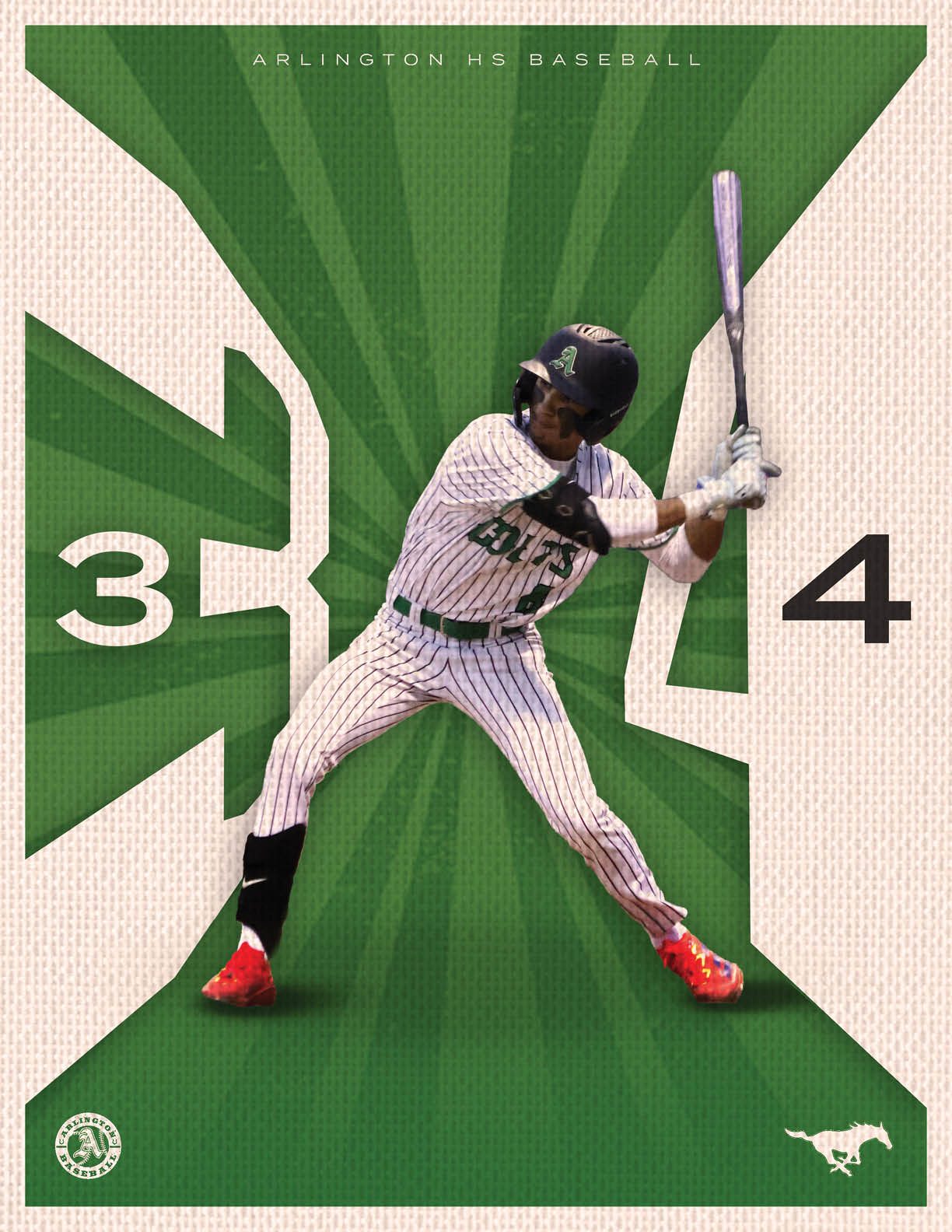 A baseball player in a green and white uniform is swinging a bat. Description generated by AI