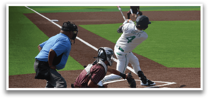 A baseball player is swinging a bat at a ball during a game. AI generated content