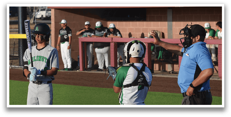 Baseball players on a field with an umpire and a referee. AI generated content