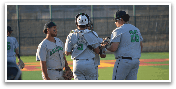 Baseball players wearing grey uniforms are standing on a field, talking to each other. AI generated content