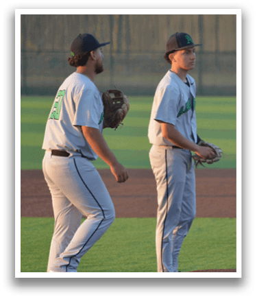 Baseball players on the field, one of them wearing a catcher's mitt. AI generated content
