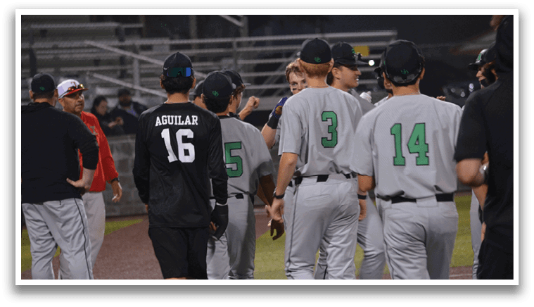 Baseball players wearing grey uniforms with numbers on the back, standing on a field. AI generated content