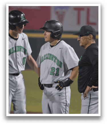 Three baseball players wearing grey uniforms and helmets are standing on a field. AI generated content