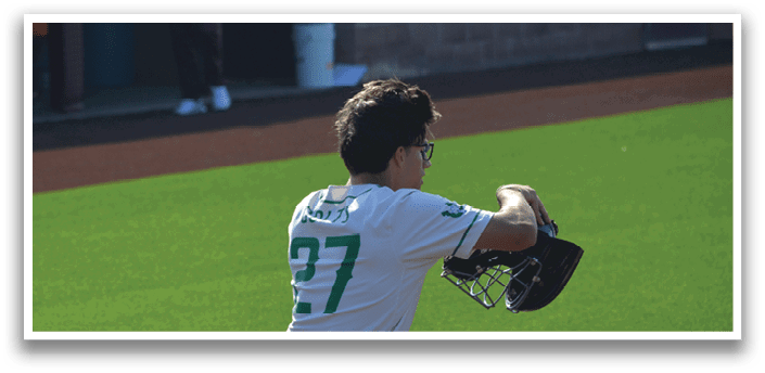 A baseball player is kneeling on the field, holding a baseball glove. AI generated content