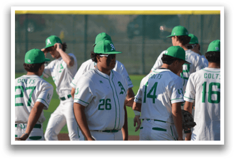 Baseball players wearing green hats and white uniforms. AI generated content