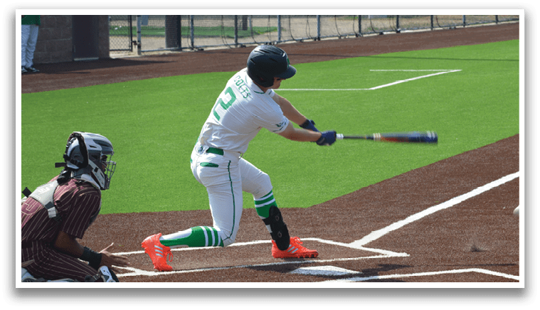 A baseball player is swinging a bat at a ball during a game. AI generated content