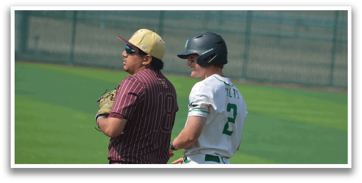 Two baseball players on the field, one wearing a red and gold striped shirt and the other wearing a white shirt. AI generated content