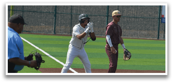 Two baseball players on a field, one holding a baseball bat and the other wearing a baseball glove. AI generated content