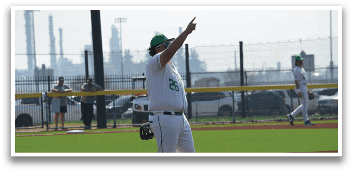 A man in a white uniform is pointing at something on the field. AI generated content